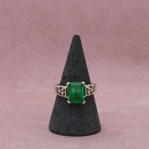 sterling silver emerald-cut chrome diopside ring size 8